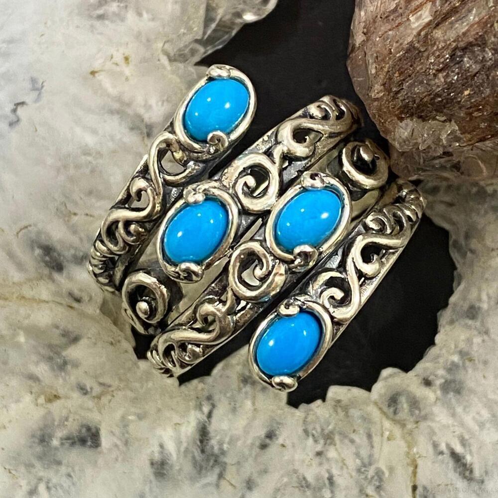 Carolyn Pollack Sterling Silver 4 Sleeping Beauty Turquoise Decorated Ring